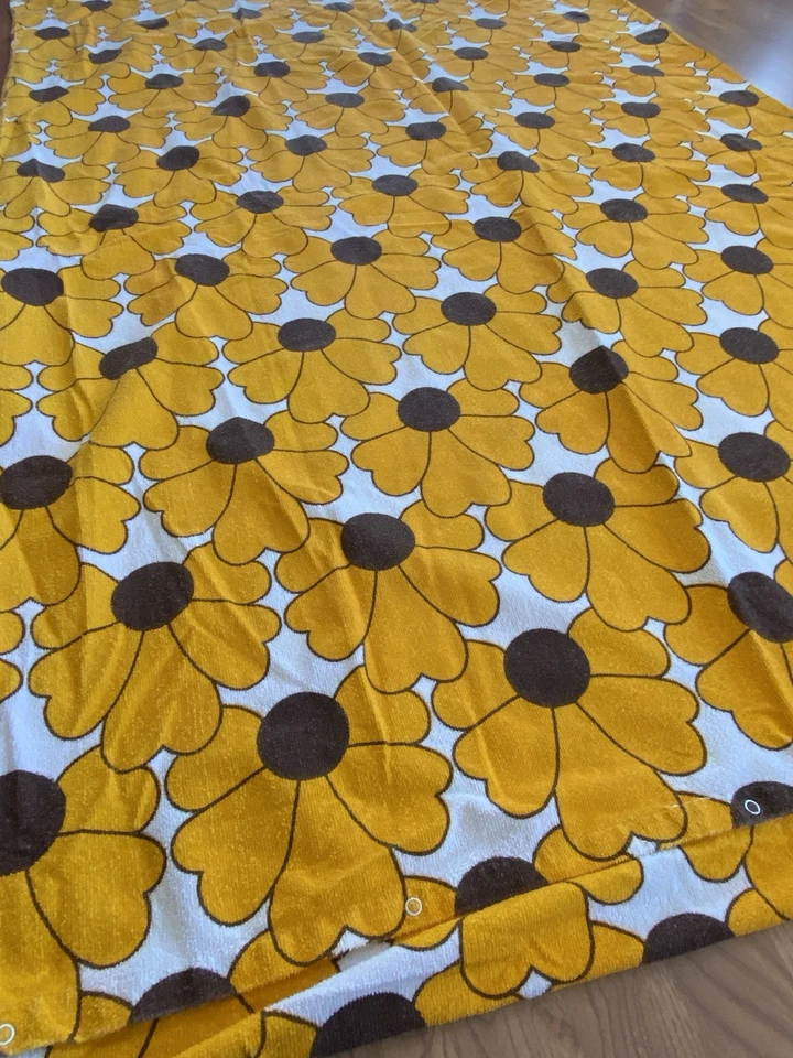 Funda nórdica vintage Flex Frottier Terrycloth doble amarillo marrón floral a presión años 70 Foto 3 de 4