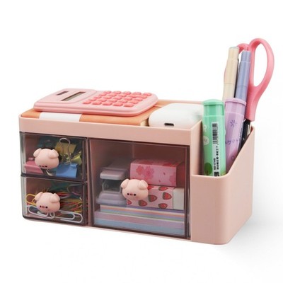 Zyners Desk Organizer with Pencil Holder and 3 Drawers, Accessories pink