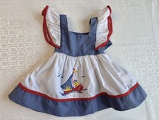 VTG 80'S NAUTICAL BLUE WHITE STRIPE YELLOW DUCKLINGS BOAT GIRLS SUNDRESS 9MOS