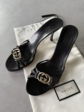 Gucci Heels. Black With Light Gold Metal GG Detail. EU 37C. Very Good Condition.