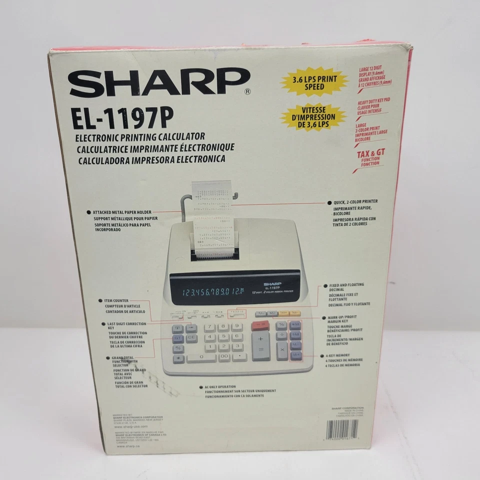 Sharp EL1197P Two-Color Printing Desktop Calculator Black/Red New Damaged Box - Image 4 of 4