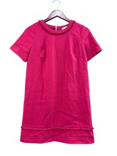 Loft Petite Womens Fuchsia Short Sleeve A-Line Dress With Back Zipper & Frayed H