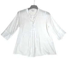 Counterparts Tunic Womens L White Smocked Linen Look Feminine Cottagecore