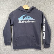 Quiksilver Hoodie Boys Medium 10/12 Hooded Pullover Sweater Navy Surfer Beach