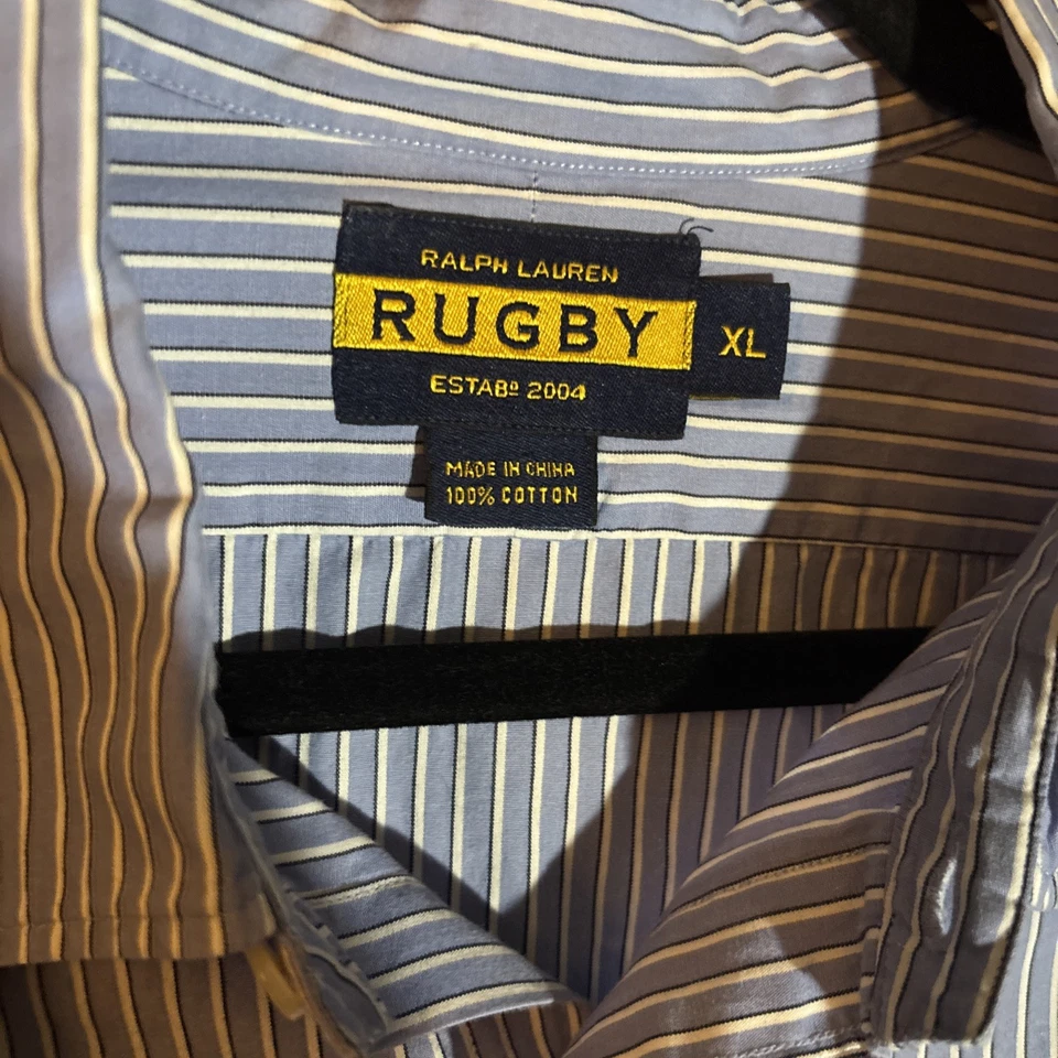 Camisa de vestir Ralph Lauren Rugby 2004 vintage etiqueta azul rayas verdes para hombre XL Y2K Foto 2 de 4