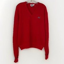 Vintage Izod Lacoste Men  s Size Large Red V Neck Pullover Sweater Blue Gator