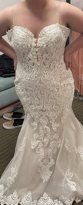 Maggie Sottero Ivory Fit & Flare V-Neck Lace Beaded Wedding Dress 14 21MS