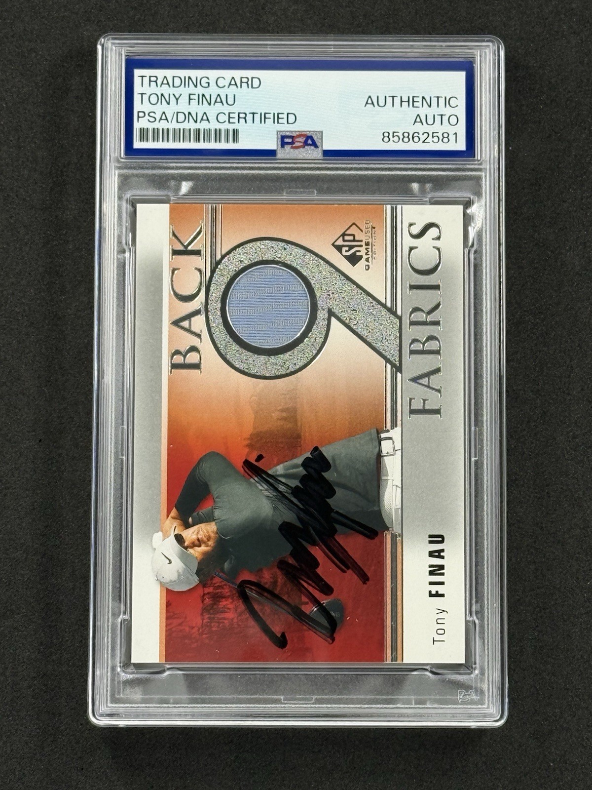 Tony Finau Signed 2021 SP Game Used Back 9 Fabrics Rookie Relic Auto PSA DNA view 1