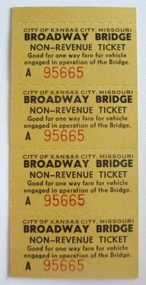 Vintage Kansas City Missouri Broadway Bridge (4) One-Way Tickets Auto Car Truck