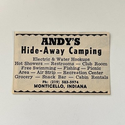 Andy's Hide-Away Camping Monticello IN 1974 Ad TAK6-S41