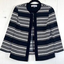 Tahari by Arthur S. Levine Black White Striped Open Front Blazer Size 8 Office
