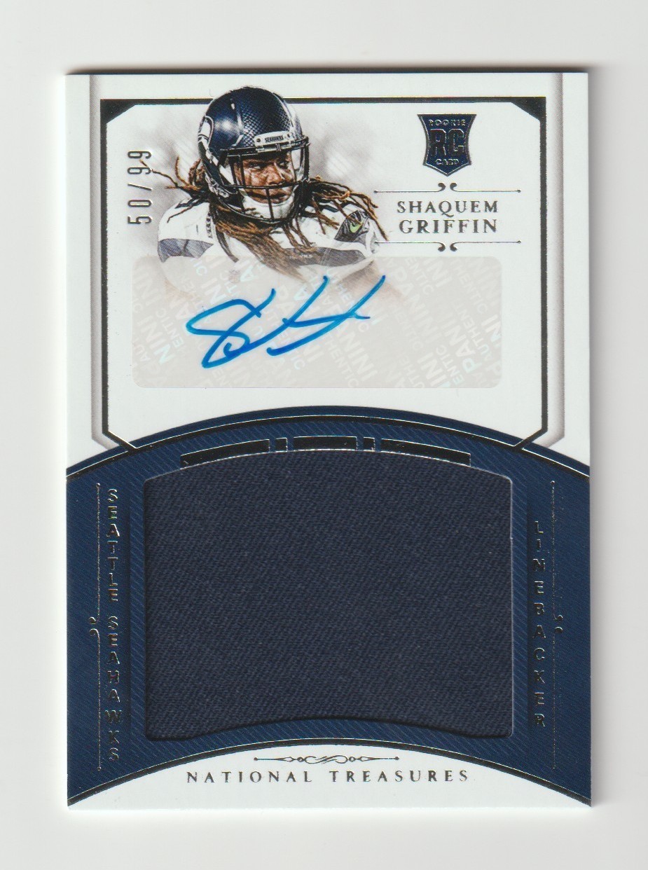 2018 National Treasures Shaquem Griffin RC Silver Jersey Patch Auto SN 50/99 JC
