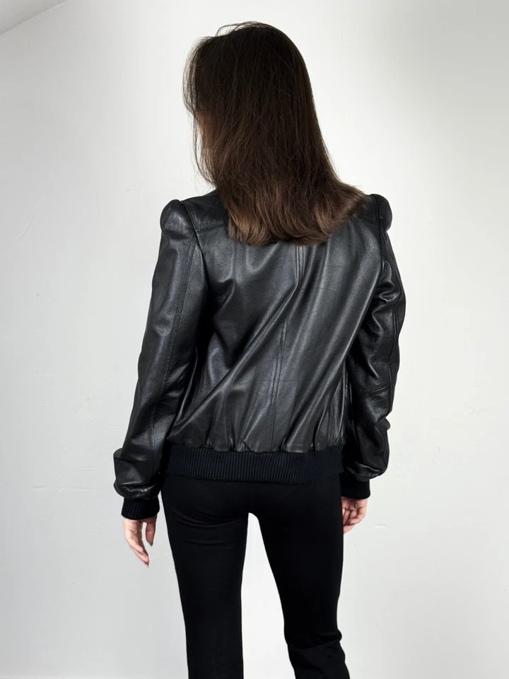 RARE Dsquared2 Women Horsehide Leather Black Biker Bomber Jacket Size ~ S - Image 4 of 4