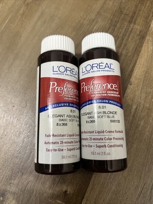 (2)  L'oreal Preference permanent haircolor 2 fl oz- 8.01 Elegant Ash Blonde