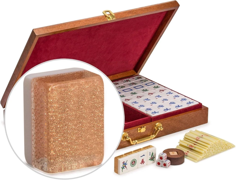 Stylish Chinese Mahjong Game Set - 148 Medium Tiles in Champagne Gold Finish - Image 3 of 4