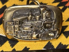 MM Limited Chicago Train Engine Brass Belt Buckle 1983 Numbered Small Heavy Gold