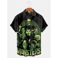 Men's Classic Monsters Shirt 3D Print Frankenstein Dracula Wolfman Gothic Horror