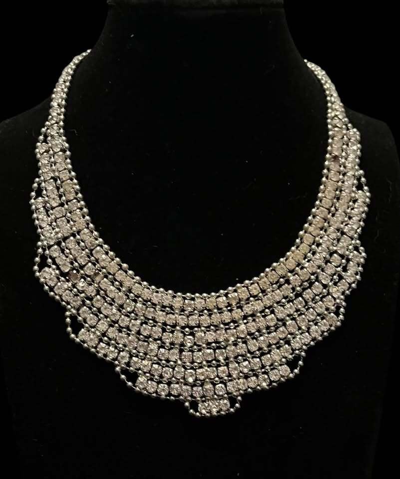 NY Silver Tone Rhinestone Bib Necklace