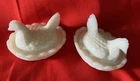 Vintage Milk Glass HENS ON BASKET NESTS Miniature Chicken Trinket Box Lot of 2