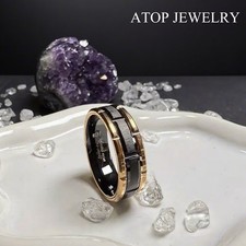 8mm Rose Gold/Black Men Jewelry Brick Pattern Groove Center ATOP Tungsten Ring