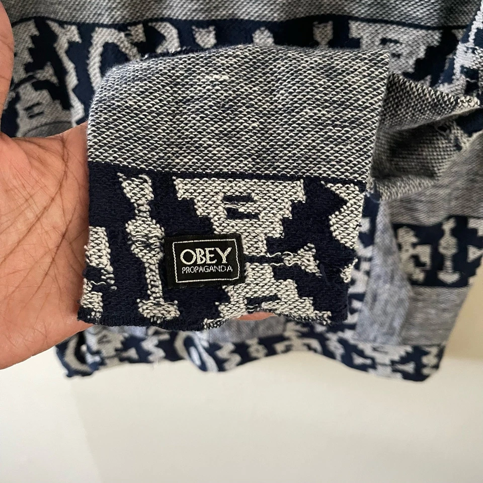 Obey Propaganda Baja Hoodie Womens Medium Blue Striped Pullover Boho Surf Skate - Image 4 of 4