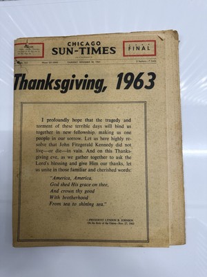 Thanksgiving 1963 JFK Tribute   Chicago Sun-Times   Nov 28 Historic Issue