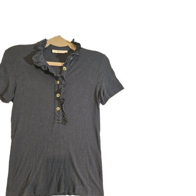 Tory Burch Polo Shirt Sz XS Lidia Ruffle Navy Office Basic
