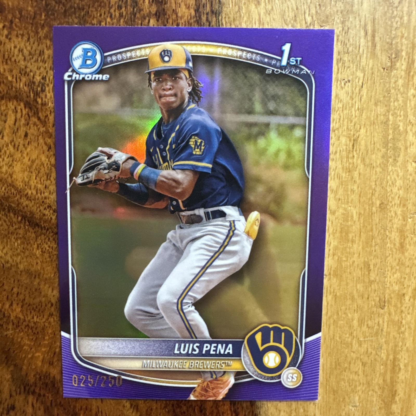 Luis Pena 2025 Bowman Chrome 1st True Purple Refractor /250 #BCP-38 Brewers