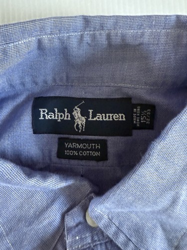 Ralph Lauren Dress Shirt Mens 15.5 Blue Yarmouth Button Down Oxford Long Sleeve - Picture 3 of 7