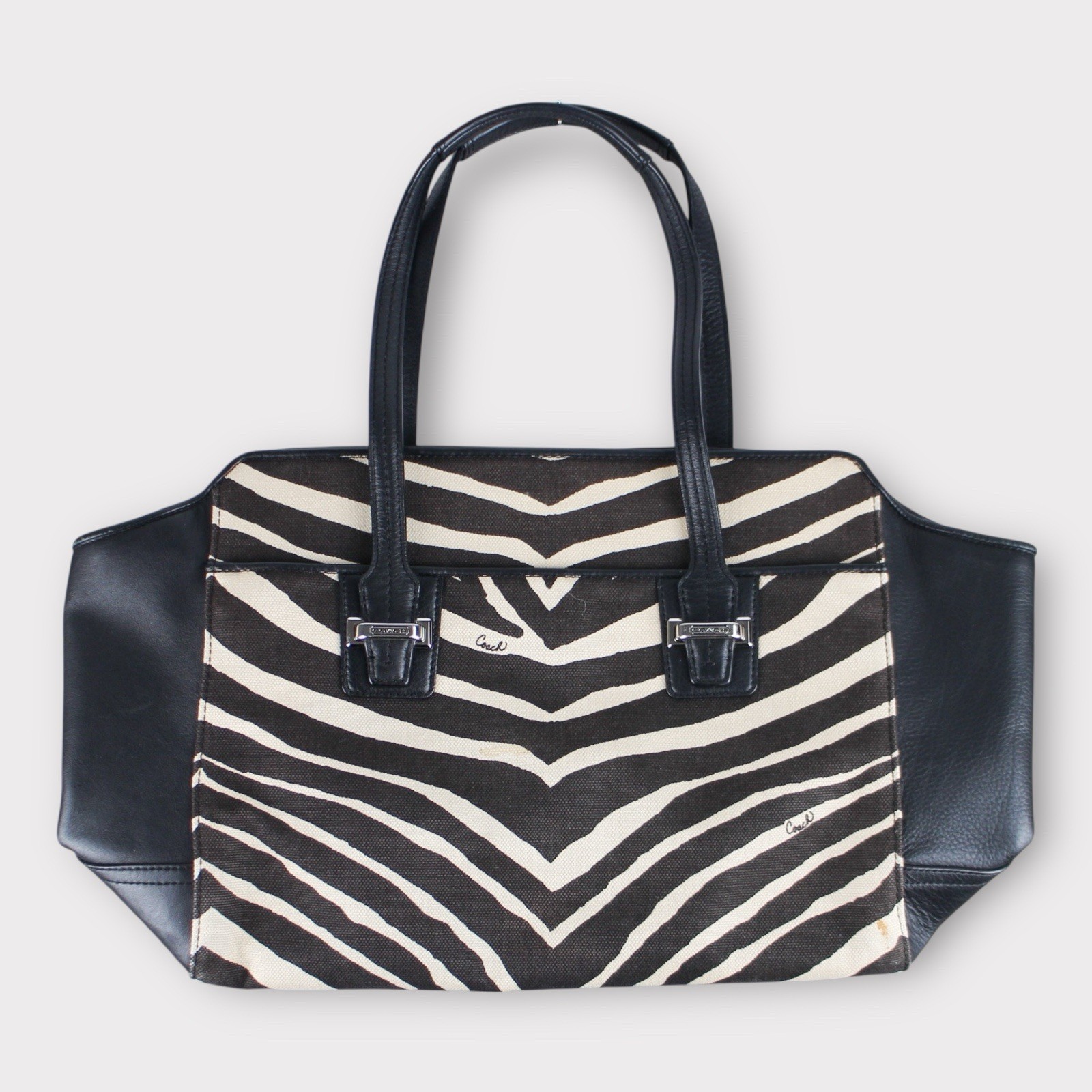 COACH Taylor Canvas Tote Carryall Zebra Animal Print Black Leather Trim Y2K