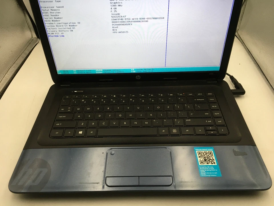 HP 2000 2B19WM NOTEBOOK - BOOTS TO BIOS - AMD E 300 - 4GB RAM - NO OS - READ -BB - Image 3 of 4