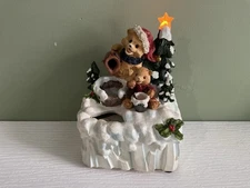 CHRISTMAS BEARS LIGHT UP STAR  ON SNOW COVERED MOUNTIAN 5" X 7"