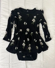 KYTE Baby Black Midnight Magnolia Twirl Bodysuit Dress Romper 6-12 Mo Floral