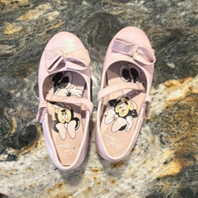 Disney Minnie Mouse Girls Pink Glitter Bow Slip-On Flats US 9 Round Toe