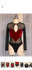 Thistle  Spire Sheer Mesh Velvet Heart Bodysuit Women  s Large Black Red Gothic