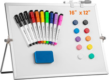 Dry Erase WhiteBoard, 16 x 12inch Magnetic Desktop Whiteboard with Stand, 10 Ma