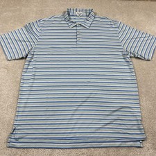 Peter Millar Polo Shirt Mens 2XL Blue Green Striped Summer Comfort Golf Summer
