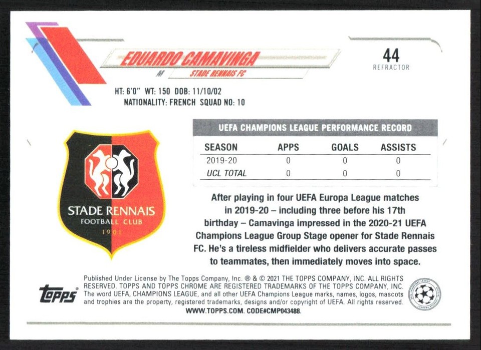 Photo Eduardo Camavinga (Stade Rennais) - Dédicacée Main - Certifiée COA - 20x25cm