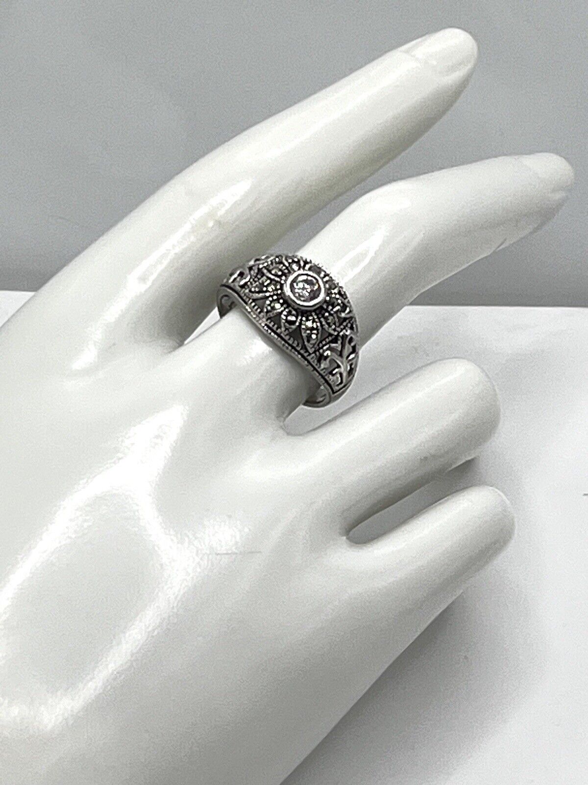 Art Deco Style Sterling Silver & Marcasite Ring S… - image 11