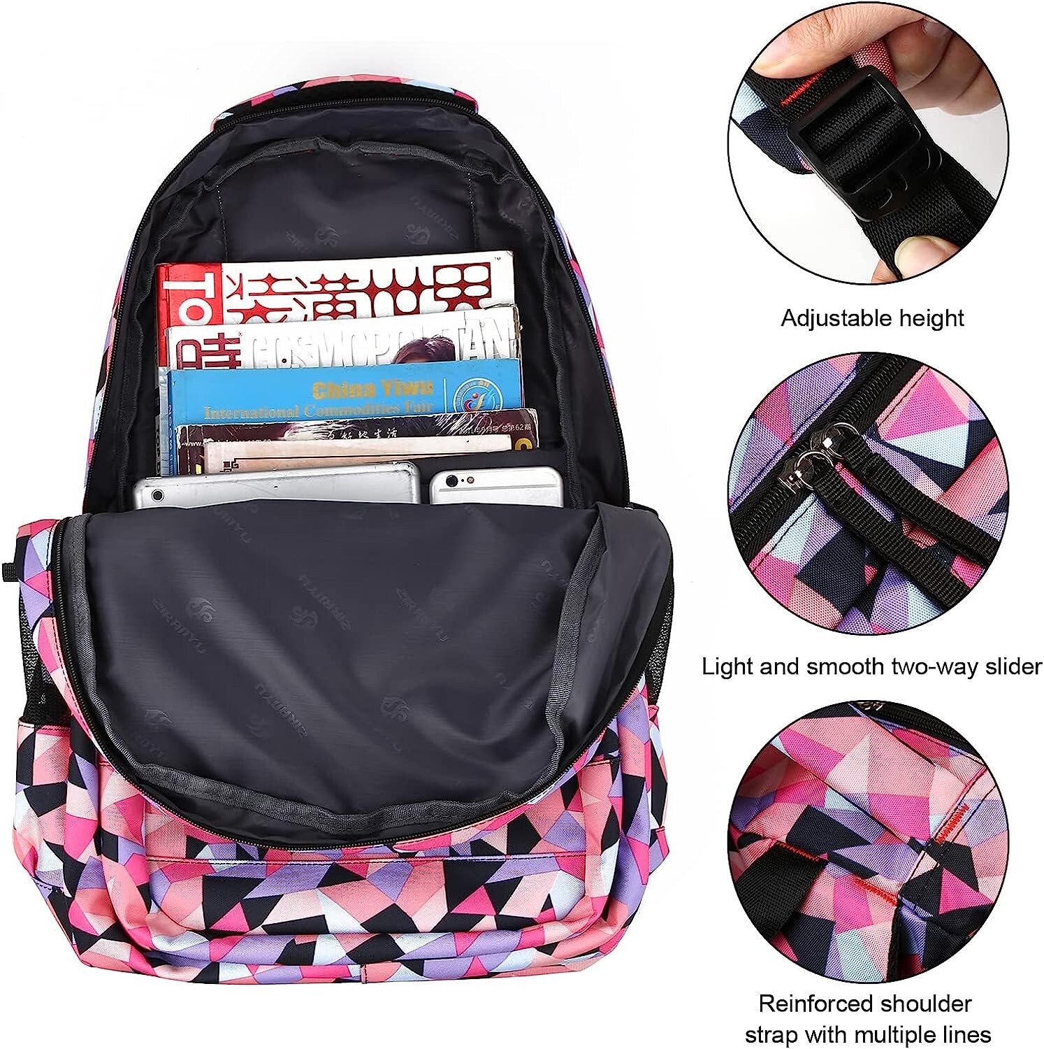 Geometric-Print Backpack and Lunch-Bag Set for Girls-Boys Middle-School Elementa