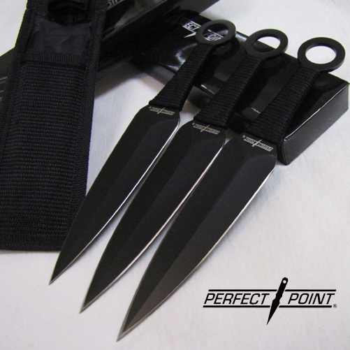 Set of 3) DEATH WISH 9" Kunai THROWING KNIVES Knife w/Sheath - Perfect Point