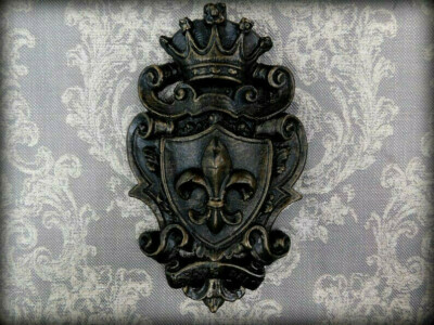 Shield wall plaque. Fleur de Lis decor. Royal Medieval Crown Office Decor. NEW