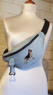 #1092 Gürteltasche Bauchtasche gassi Jeans Schäferhund Hund Dog bag unikat handm