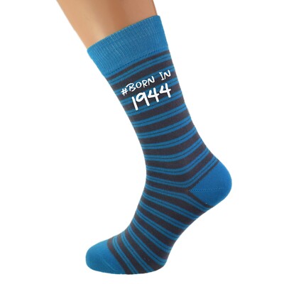 Born in 1944 80th Birthday Blue Stripe Socken UK 5-12
