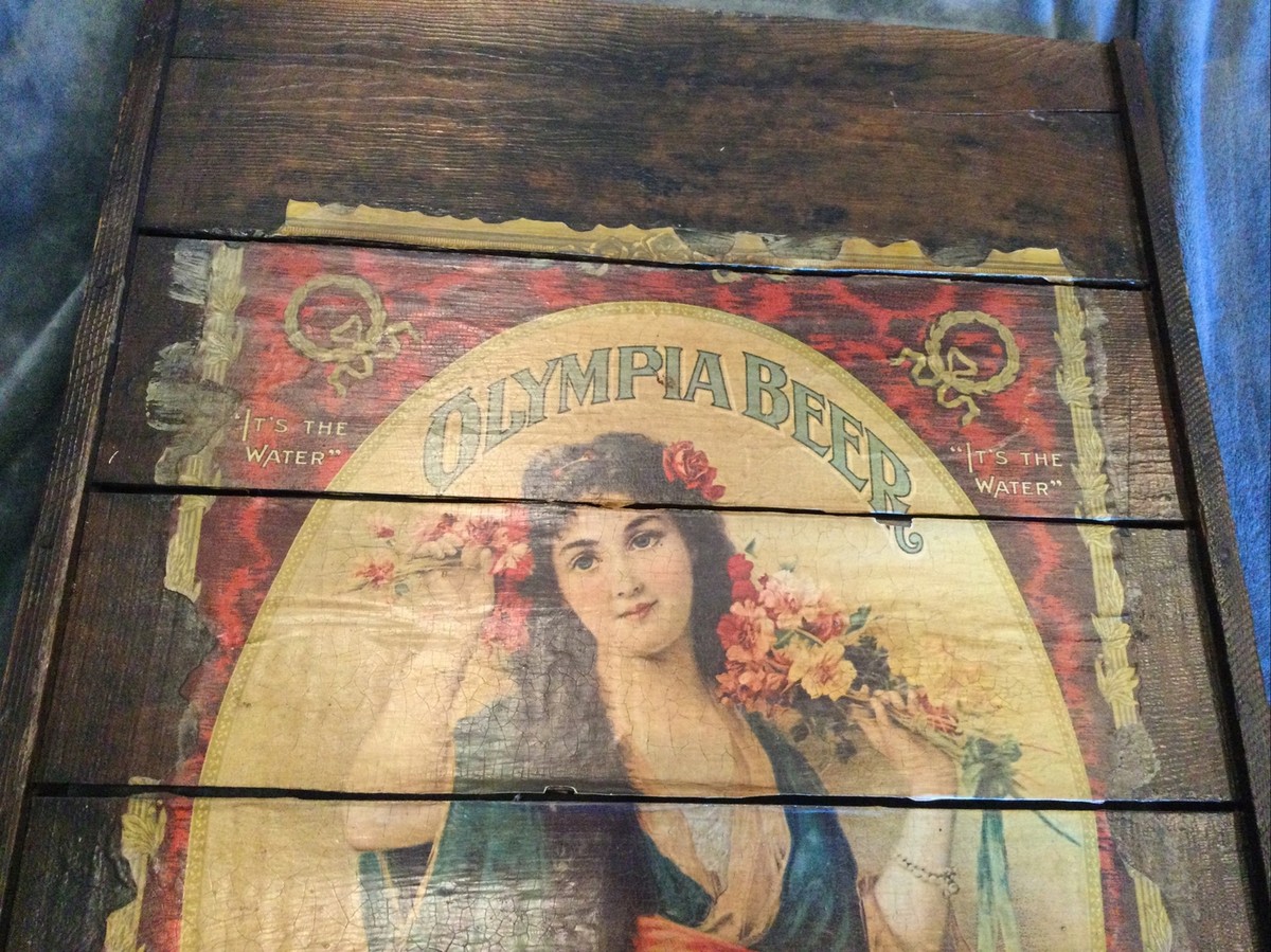 ヴィンテージ　オリンピアビール　木製看板　インテリア アンティーク イラスト雑貨 オリンピアビール 1909 Olympia Beer 木製 プラーク サイン