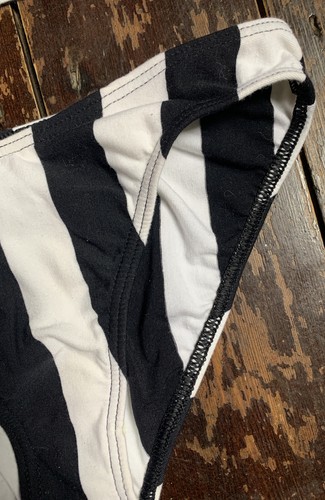 VTG 80s Black White Striped BANDEAU HIGH Leg Lycra 2 Piece BIKINI UNWORN Xs 6 8 - Picture 7 of 12