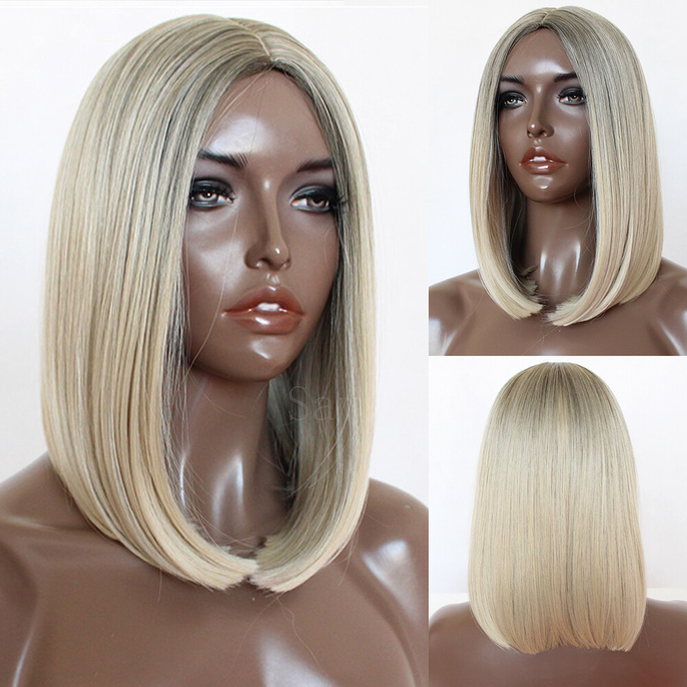 Hairuwear Blonde ombre Short summer Wig ON SALE Short Ombre Blonde Bob Wig, Platinum Wigs, Straight  main image 3