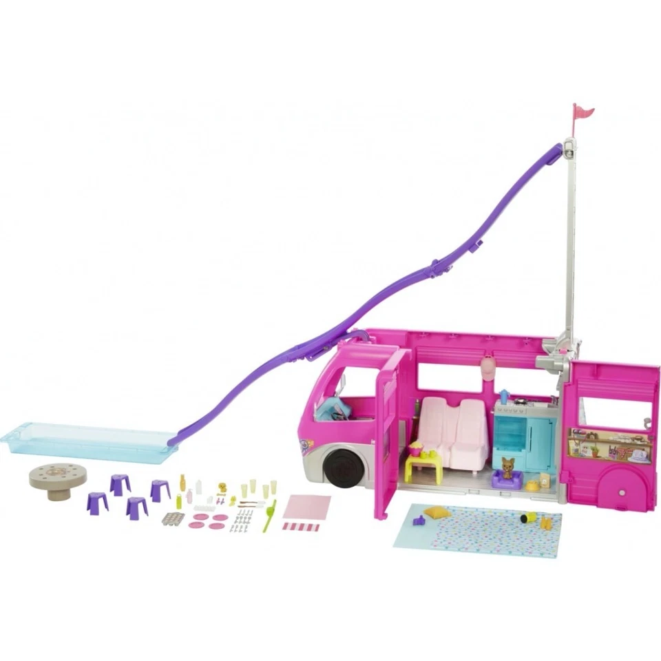 MATTEL Barbie Camper, Juego de Muñeca con 60 Accesorios, Diapositiva de 30 Pulgadas HCD46 Foto 4 de 4