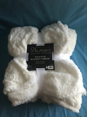 New Amy Miller Wild Faux Fake Fur 50” X 60” Super Soft White Throw  Blanket