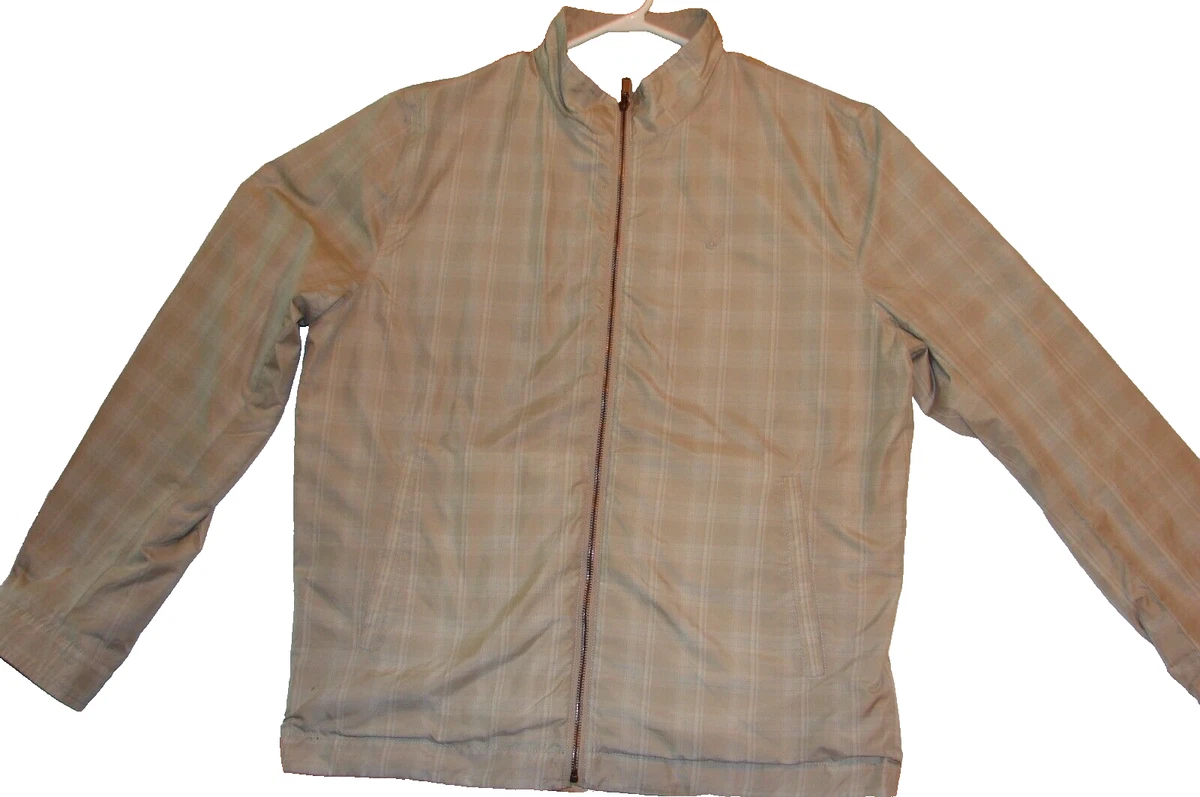 Lacoste Revers. Rain Jacket Coat LIght Gray Plaid Tan Beige Men US 44 Europe 54